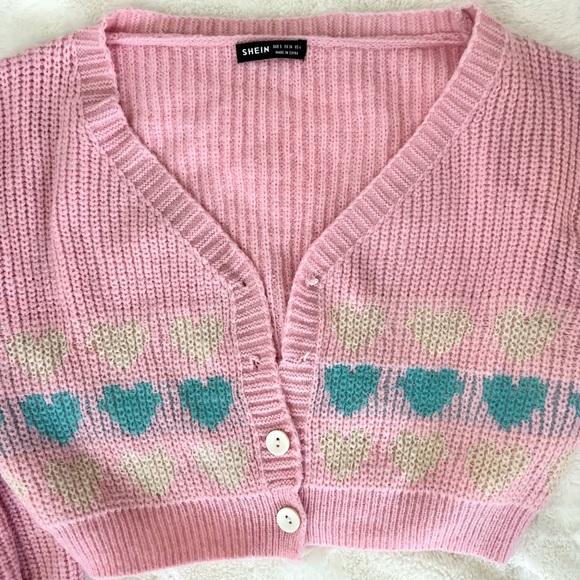Pink Cropped Cardigan Sweater Top - Picture 4 of 4